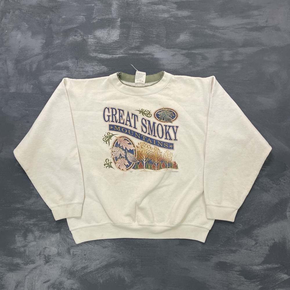 vintage Great Smoky Mountains sweatshirt mens large White 1990s USA